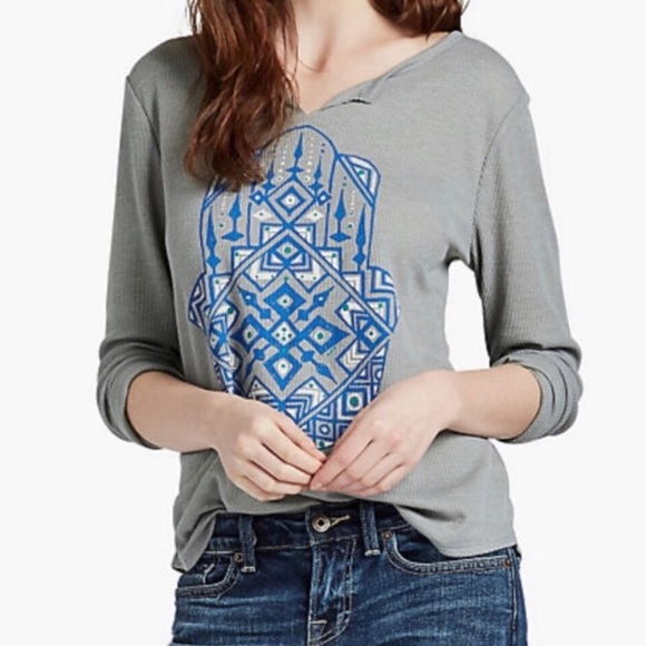 Lucky Brand Tops - Lucky Brand Hamsa Gray Thermal Shirt Medium